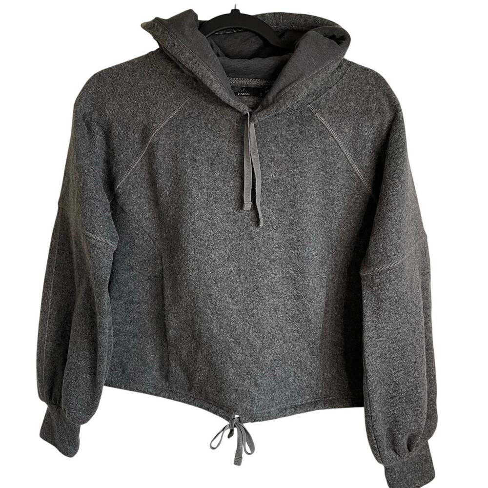prAna Ziller Cropped Hoodie Sweatshirt Womens Small Gray Recycled Wool Blend
